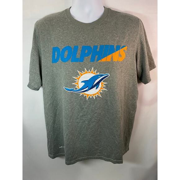 Miami Dolphins Nike NFL Dri-Fit Short Sleeve Shirt Men's Gray Large - Picture 1 of 7